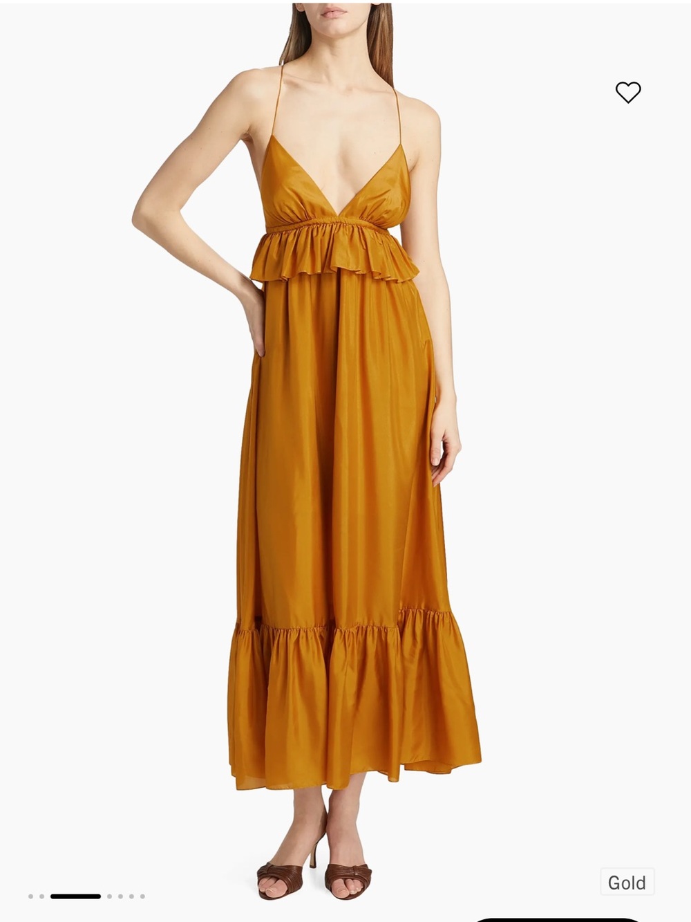 Zimmermann Gold Ruffle-Trim Satin Maxi Dress